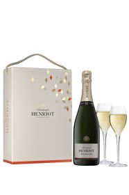 Henriot Brut Souverain NV with 2 Champagne Glasses